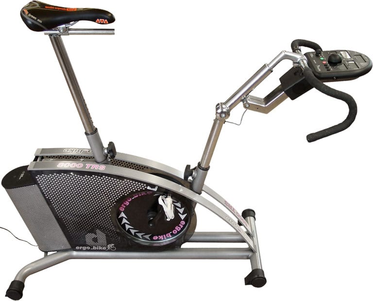A cycle ergometer, the stationary bike used for exercise testing in labs