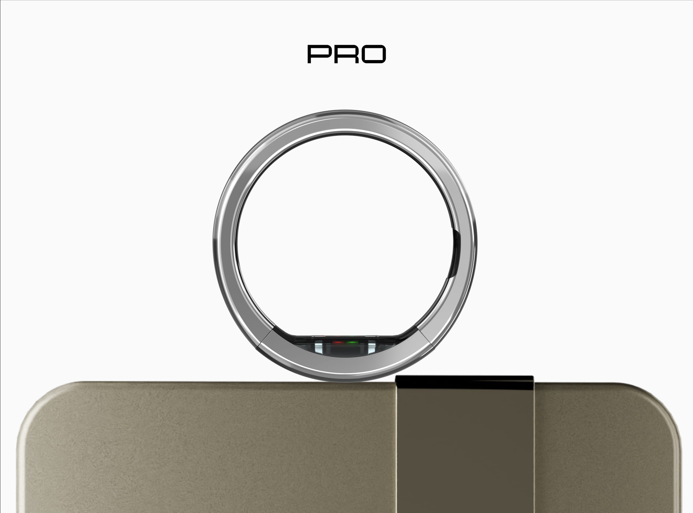 The Ultrahuman Ring PRO, a silver smart ring with its sensors visible on the inside